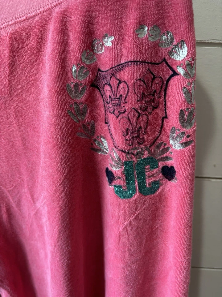 Calça de agasalho vintage suculenta de alta costura Y2k hotpink feminina tamanho XL sem fio na cintura - Imagem 2 de 4