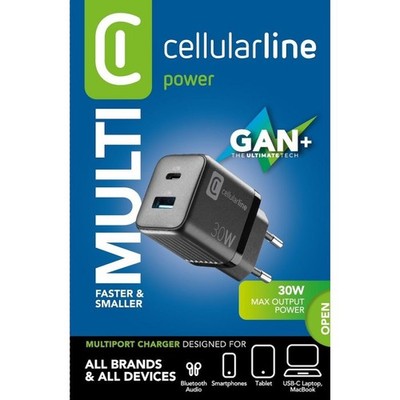 Cellular LINE ACHUSBGAN2PD30WK 2-Port USB-C Netzladegerät 30W Schwarz