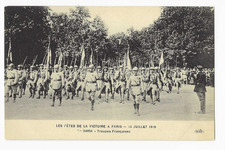 WW1 France Postcard Victory Celebrations in Paris Troops Marching Parade 1919