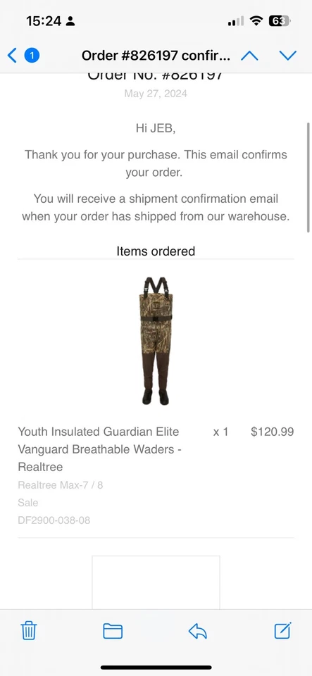 Youth Wader Drake Insulated Guardian Elite Vanguard USED size 8 - Image 3 of 3