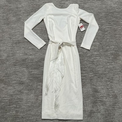 Dress The Population Caro Dress Womens Small Off White Long Sleeve Belted Fringe