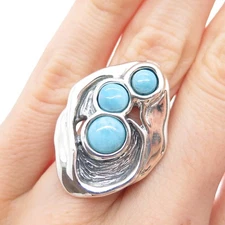 HAGIT GORALI 925 Sterling Silver Vintage Israel Larimar Modernist Ring Size 4.5