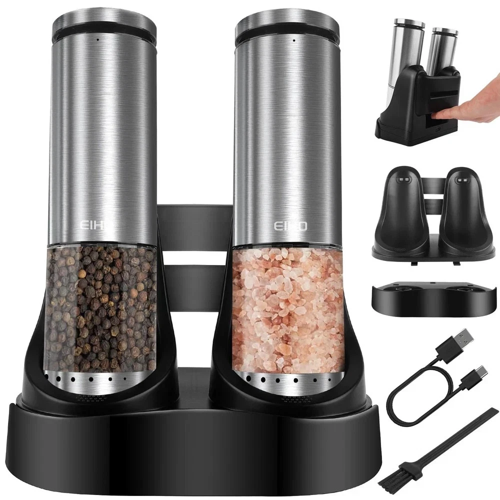 EIHO Electric Salt and Pepper Grinder Set USB Rechargeable, Upgraded External...