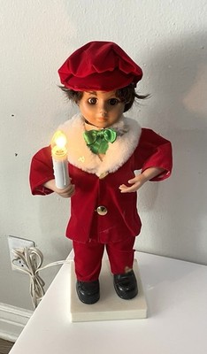  Vtg Animated Telco Motionette Victorian Boy Caroler w/ Candle 20'' Used Blemish