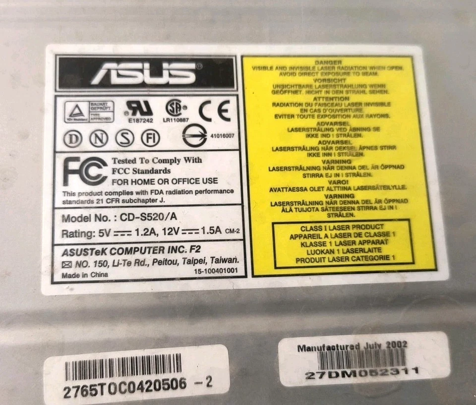 VINTAGE OEM DIRECT ASUS CD-S520/A BEIGE FACE PLATE 52X IDE CD ROM DS-CDRK - Image 3 of 4