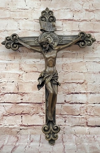 Museum Quality Vintage Crucifix/ Bronze Jesus Christ-Cross/ Arts Crafts Art NR