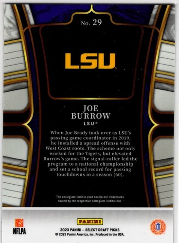 2023 Panini Select Draft Picks Joe Burrow No. 29 LSU Tigers - Bild 2 von 2