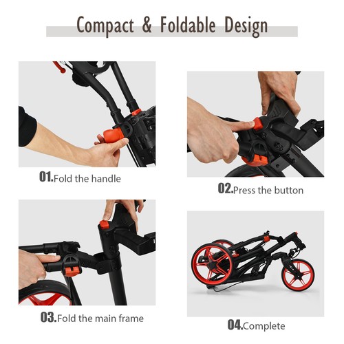 Costway Folding Golf Push Cart W/Scoreboard Adjustable Handle Swivel Wheel Red - Picture 7 of 11