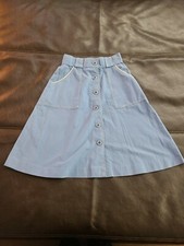 70's Vintage Bobbie Brooks Blue Button Front A Line Skirt Sz 9