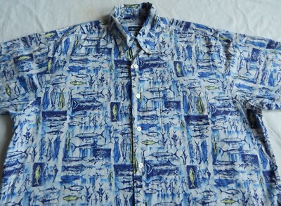 Sword Fish Marlins Mahi Mahi Ocean Fishing Shirt - Large Mens Short Sleeve Blue