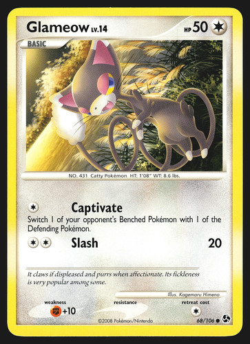 Glameow 68/106 Diamond & Pearl Great Encounters Pokemon Card NM
