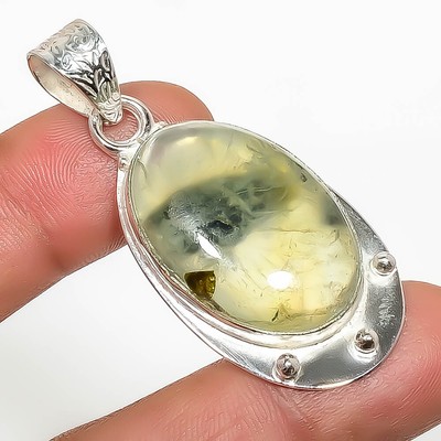 Natural Prehnite Gemstone 925 Sterling Silver Pendant 1.95'' Tp7785-441