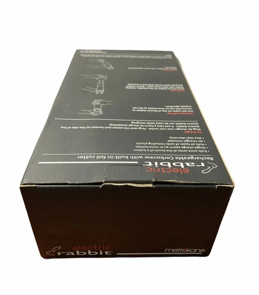 Metrokane Electric Rabbit перезаряжаемый штопор черный встроенный резак для фольги - Изображение 4 из 4