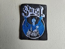 GHOST  LOGO, SEW ON WHITE AND BLUE EMBROIDERED PATCH