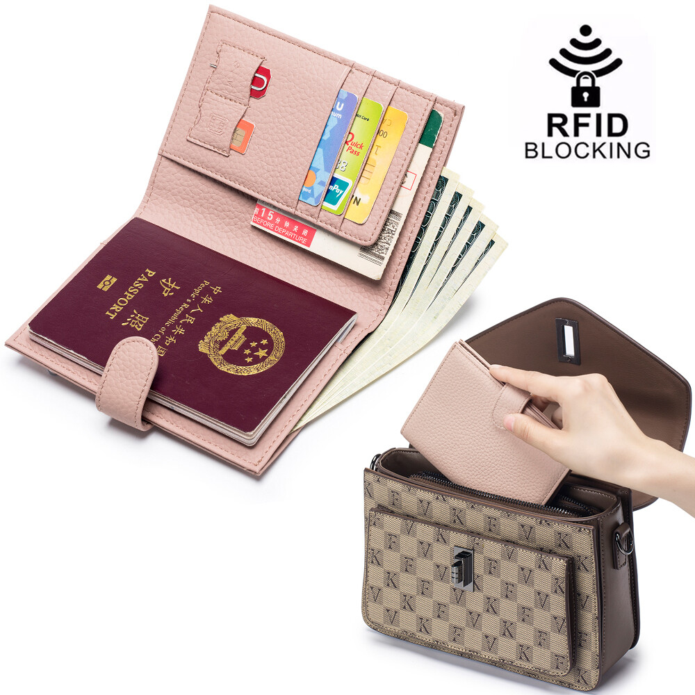 RFID-Blocking Leather Travel Wallet for Credit Cards & Passport with Zipper-image