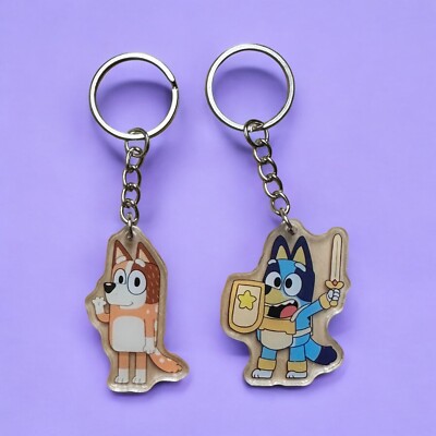 Bluey Bingo Acrylic Keychain Set- 8 Pcs - Cute Birthday Goodie Bag