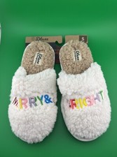 Dear Foams Merry  Bright Christmas Slippers Soft Sherpa Womens 5-6 Small