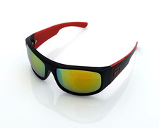Quicksilver Large Sports Wrap Shield Sunglasses Black Frame Orange-Mirror Lens