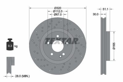 2x TEXTAR 92262105 Bremsscheibe für MERCEDES-BENZ