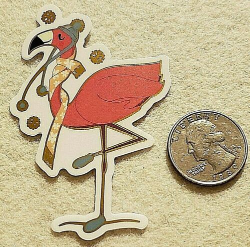 Flamingo With Mittens, Scarf, Hat Winter Sticker Decal Very Cute Unique Sticker - Afbeelding 1 van 1