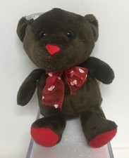 VALENTINES DAN DEE BEAR 8" Brown Red Heart Bow Plush Stuffed