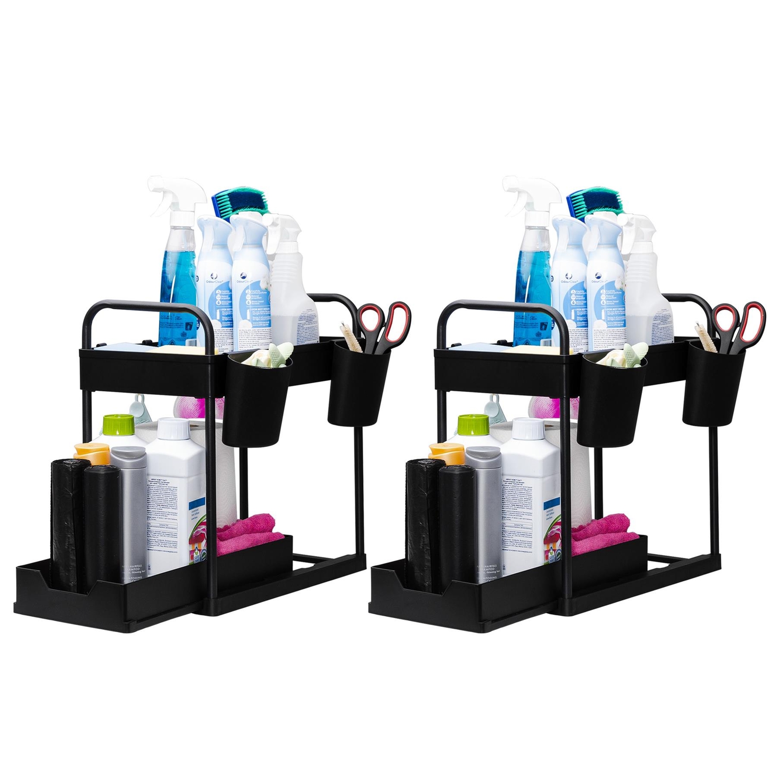 Innoteck Essentials Under Sink Organiser with 4 Hooks and 2 Cups - (x2)
