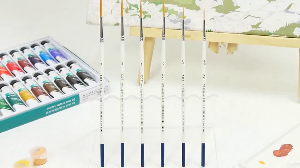 XDT#830 Ex-Long Tip Rigger Art Brush 6Pc #000#00#0#1#2#3 Acrylic Oil Watercolor - Image 2 of 4