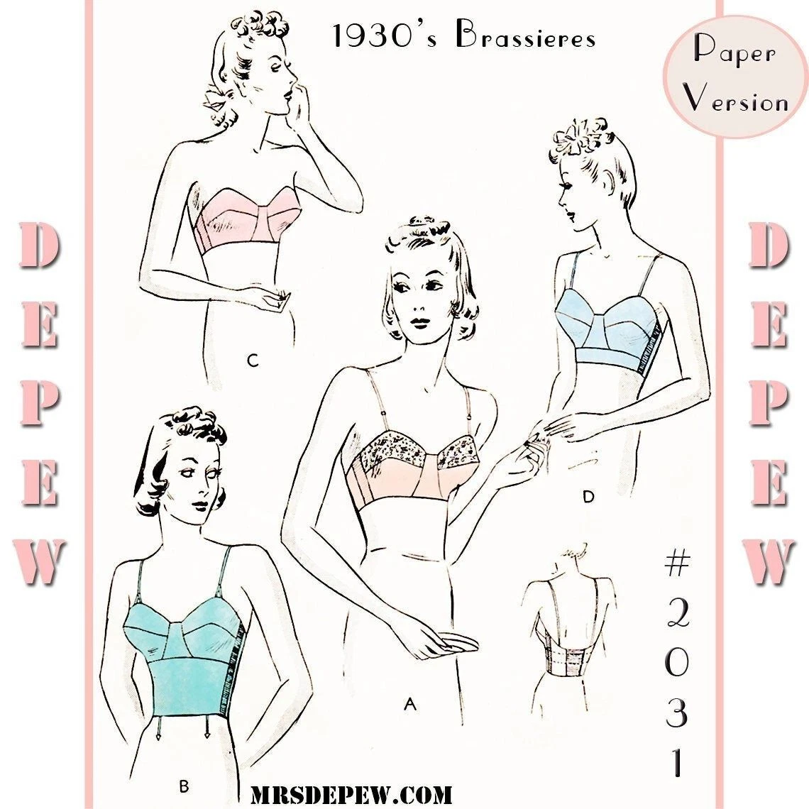 Vintage Sewing Pattern 1930s Long Line Strapless Bra 32 34 36 38 40 42 44  bust