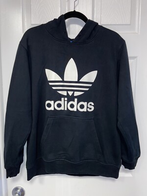 Adidas Big Logo Hoodie Sweatshirt Black No Draw String Size: M