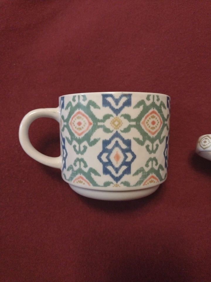 Pier 1 One Imports可堆叠咖啡杯手绘带架子。 4件套 — 第 4/4 张图片