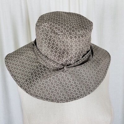 Nine West Floppy Wide Brim Belted Bucket Hat Womens Brown Chain Link  Pattern