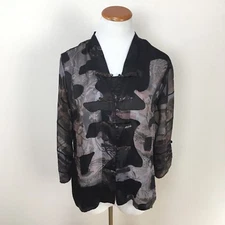 Citron Santa Monica Petite Sz XS Silk Blend Asian Theme Blouse Button Down