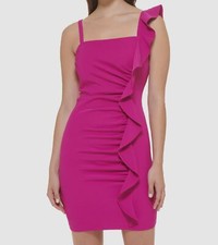 Guess Women's Pink Solid Ruffled Bodycon Dress Size 6