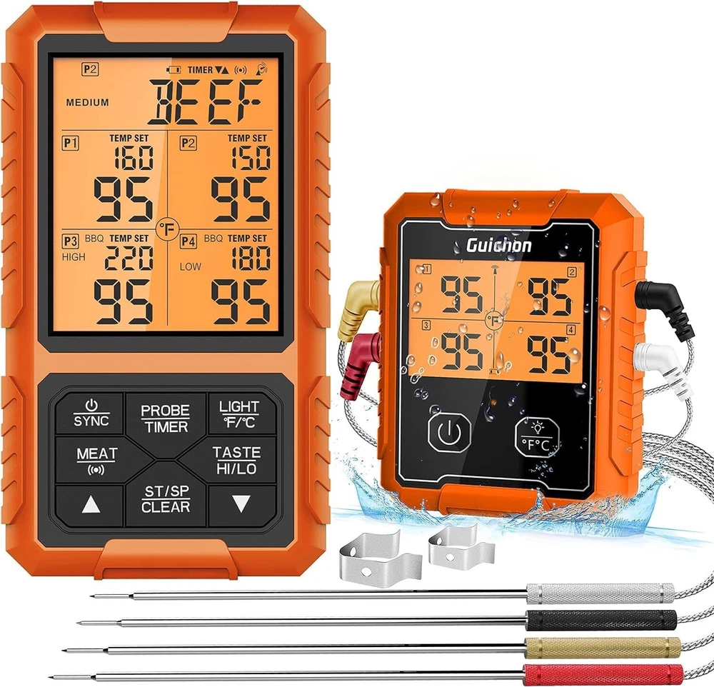 Wireless Meat Thermometer, Digital Meat Thermometer, 4 Probes Food Thermomete...