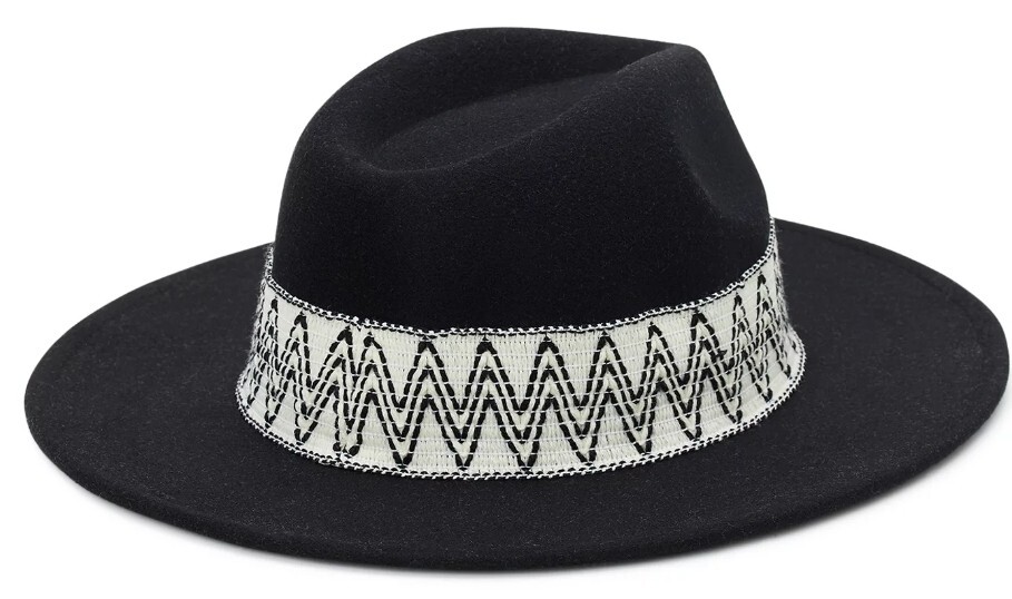 Time & Tru Womens Felt Fedora Black Hat With Pendleton Trim  display picture 2