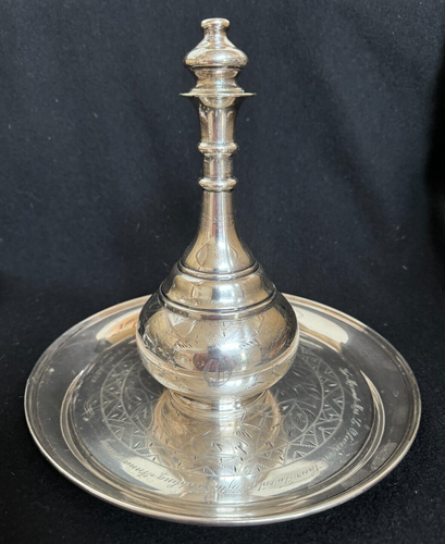 Decantador vintage de plata de ley 84 con seis vasos de chupito en una bandeja - Imagen 2 de 9