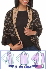 Black & Tan Snaffle Bits 3 in 1 Cozy  Scarf-Shawl-Shrug Sweater New Horse Lover