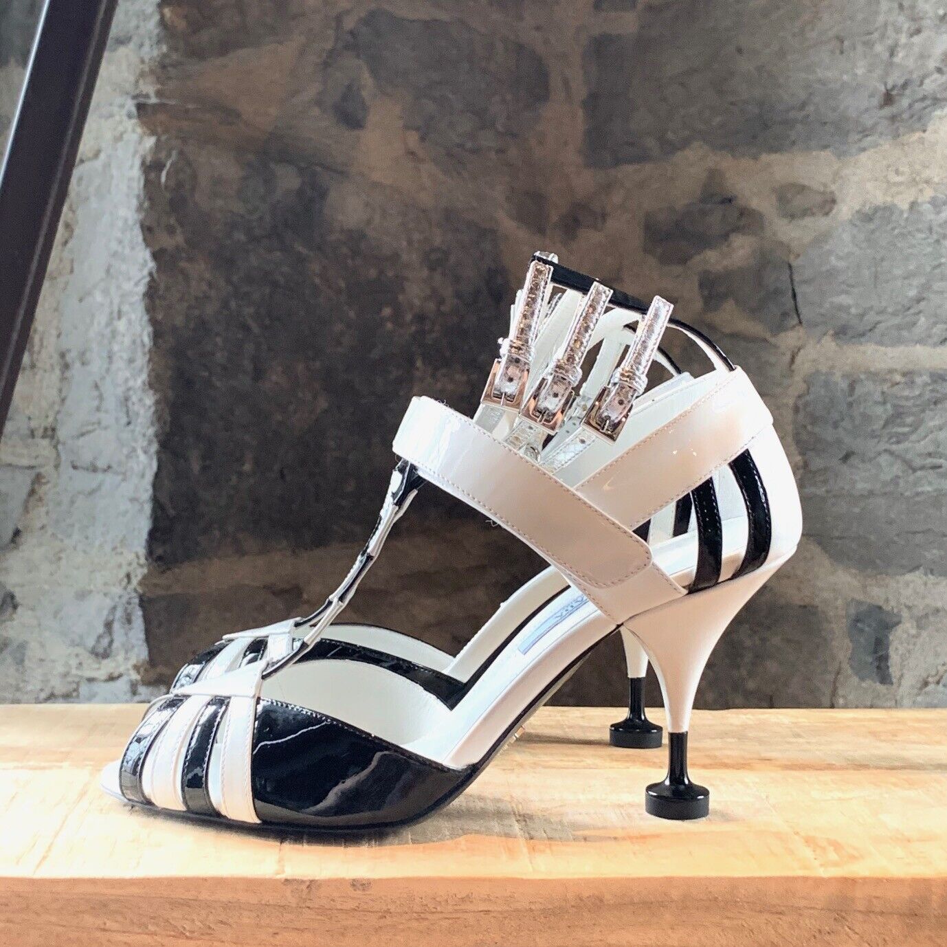 Prada Black White Multi Ankle Straps Sandals - si… - image 6