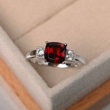 natural garnet ring cushion cut 925 sterling silver ring January birthstone Ring