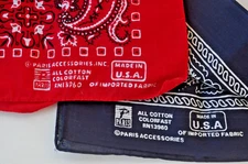 Paris Brand Bandana ~ Lot of 2 ~ Red / Blue ~ Colorfast ~ RN13960 ~ Made in USA