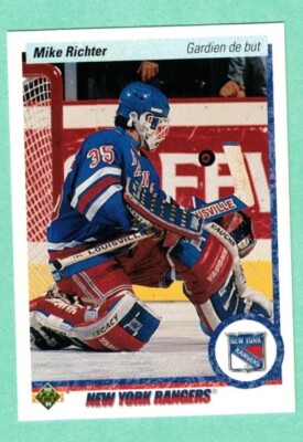 (1) MIKE RICHTER 1990-91 UPD FRENCH # 32 RANGERS ROOKIE NM+ CARD (J5259)