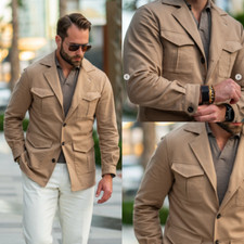 Brown Men's Safari Jacket Outdoor Travel Cycling Casual Daily Coat Work Suit