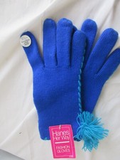 Vintage Hanes Her Way Fashion Knit Gloves Blue New A-230