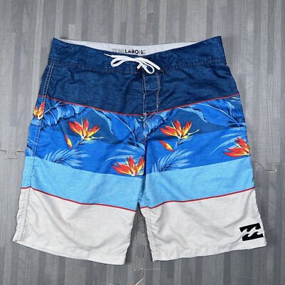 Billabong Board Shorts Mens 34 Blue Floral Drawstring Swim