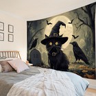 Full Moon Spooky Crow Black Halloween Cat Tapestry for Bedroom Living Room Dorm