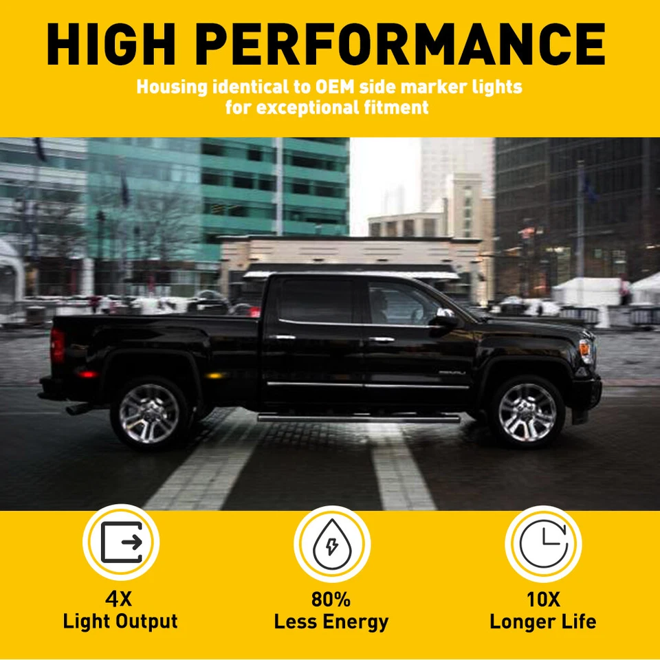 4xLED Luz de guardabarros lateral humo para 99-14 Chevy Silverado GMC Sierra 2500HD 3500HD Foto 3 de 4