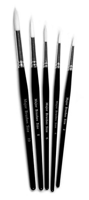 Major Pinsel weiß synthetischer Zobelpinsel 5er Set rund Aquarell Acryl Öl