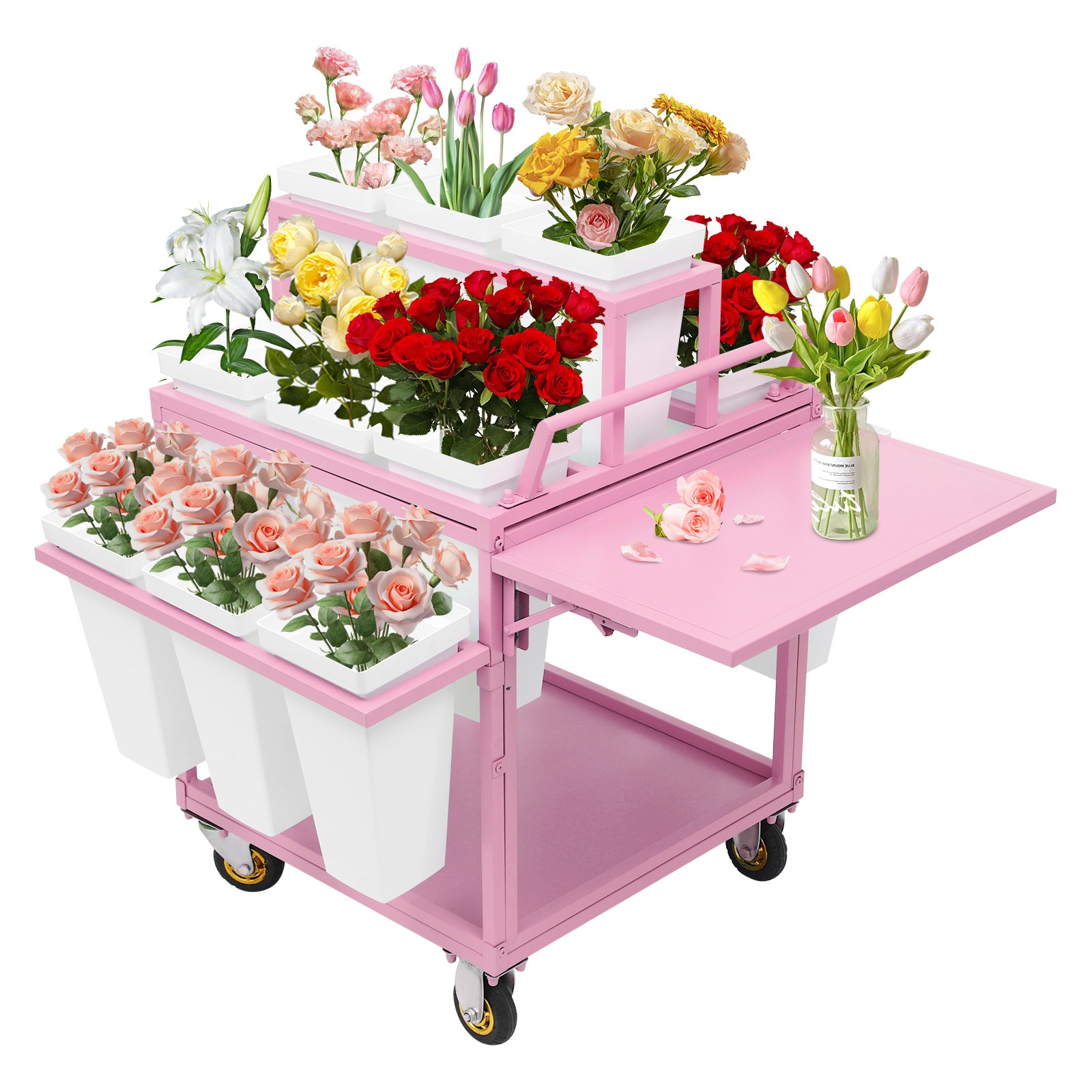 6-Tier Flower Display Stand 18 Buckets 4 Wheels Floor Mount for Flower Shop