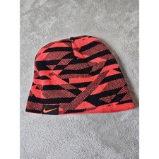 Nike Kids Beanie Hat Reversible Black Orange Knit Winter Warm Youth