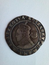 1575 Elizabeth I hammered silver shilling with rose mint mark.